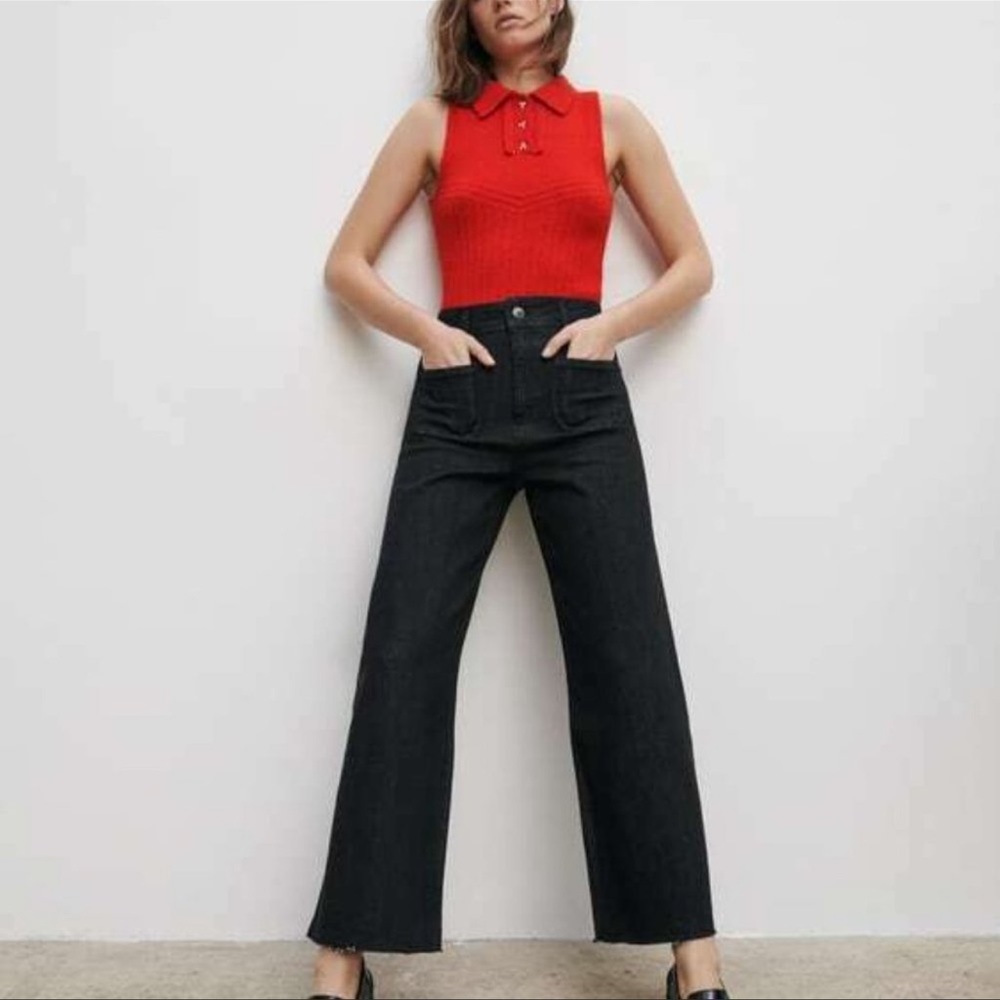 ZARA The Patch Pocket Marine Straight Leg Jean in Downtown Black
